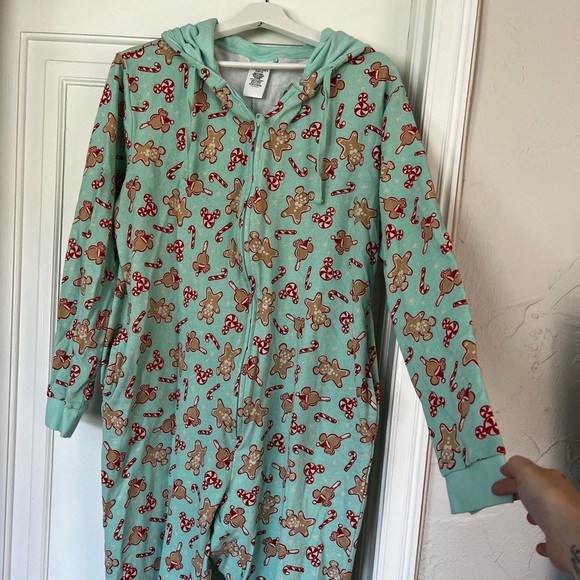 Disney Mickey Mouse Gingerbread Onesie XL – Christmas Pajamas, Mint Green Hooded - Picture 4 of 11
